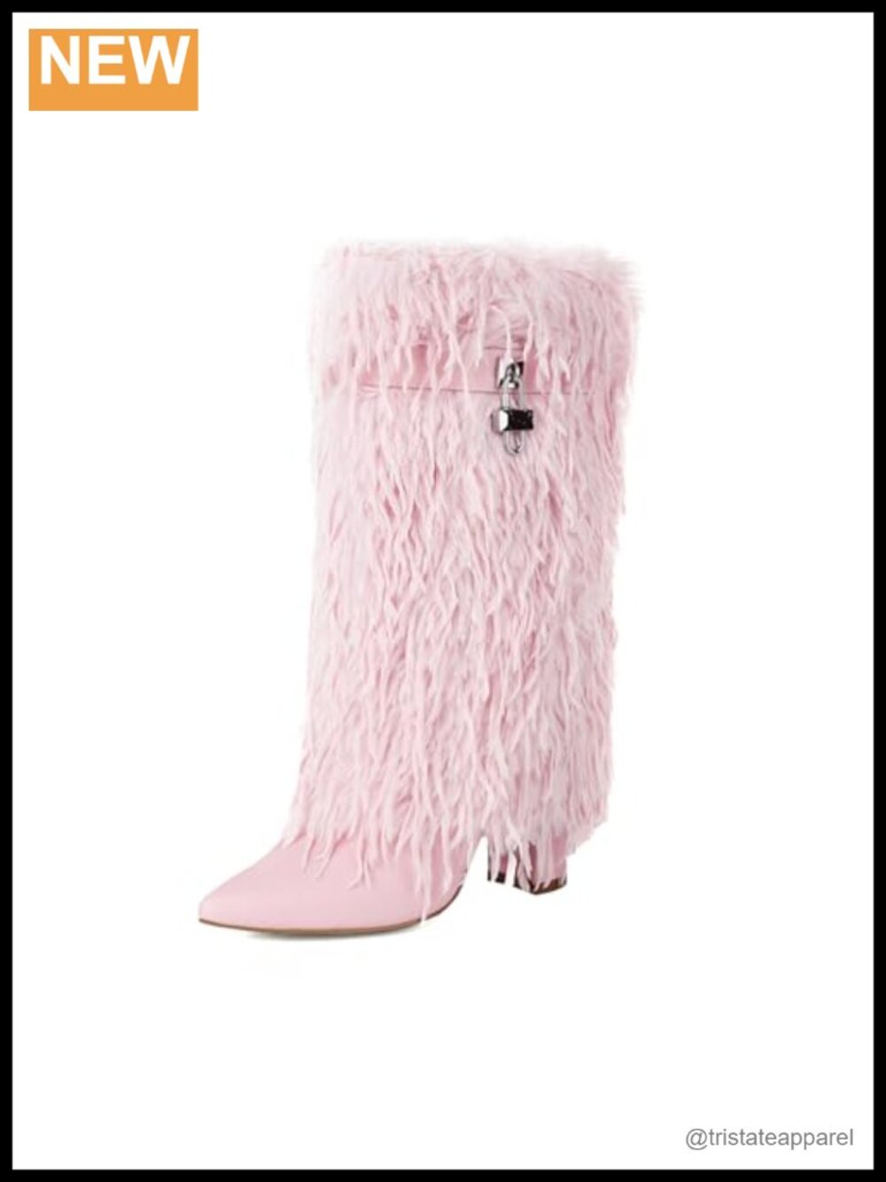 Women's Fold Over Faux Fur Mid Calf Boots Chunky Heel Pointed Toe Pull On
